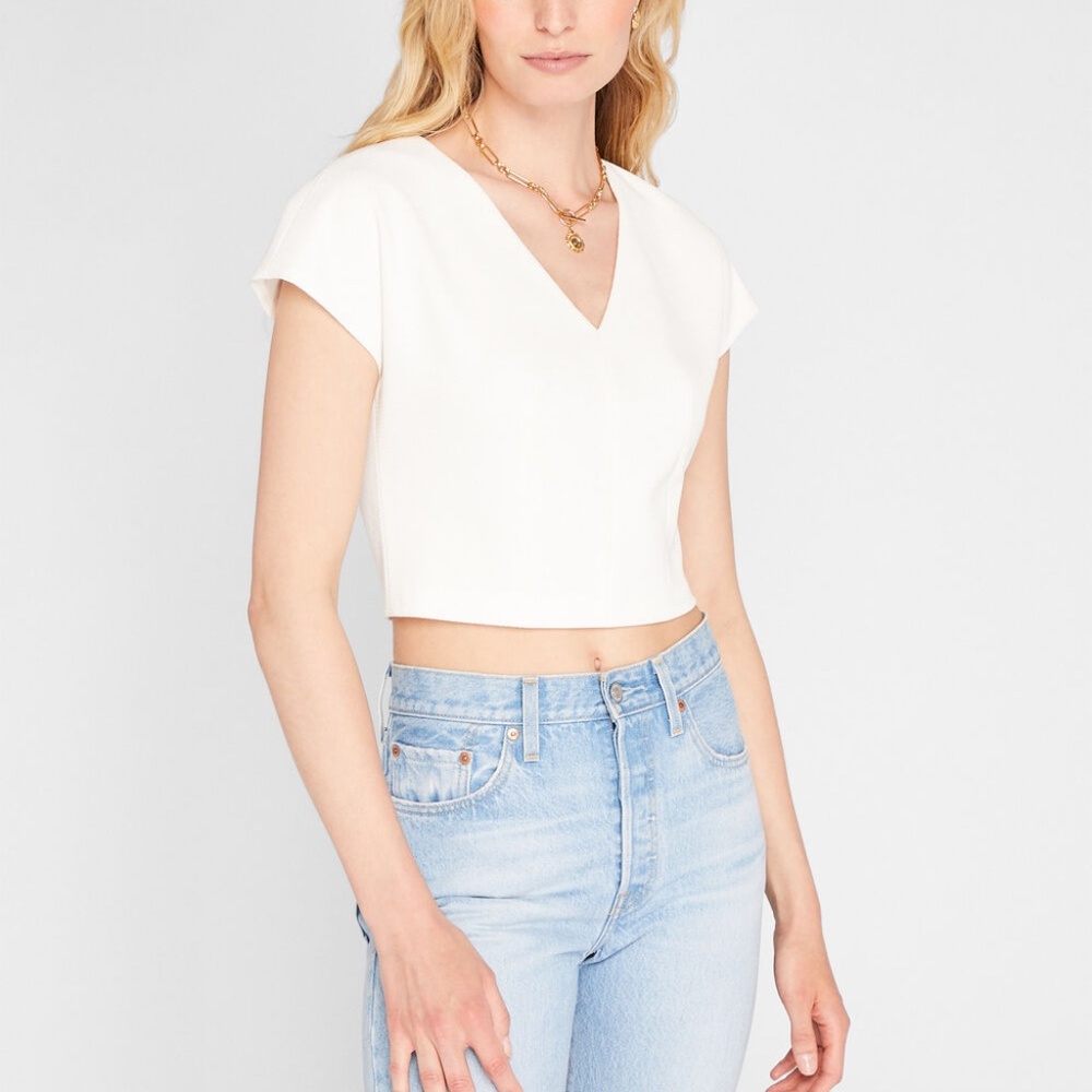 Darted Textured V-Neck Top - Brand New - NEVER WORN - White